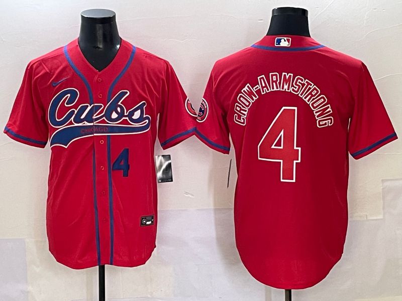 Men 2025 Chicago Cubs #4 Crow-Armstrong Red Joint Name Nike MLB Jersey style 2